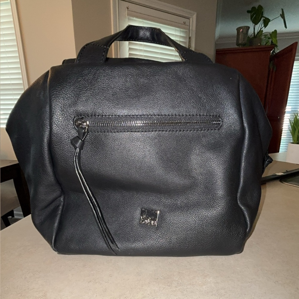 KOOBA BLACK LEATHER PASADENA SATCHEL CROSSBODY PURSE BAG STITCHED BACK - Picture 2 of 12